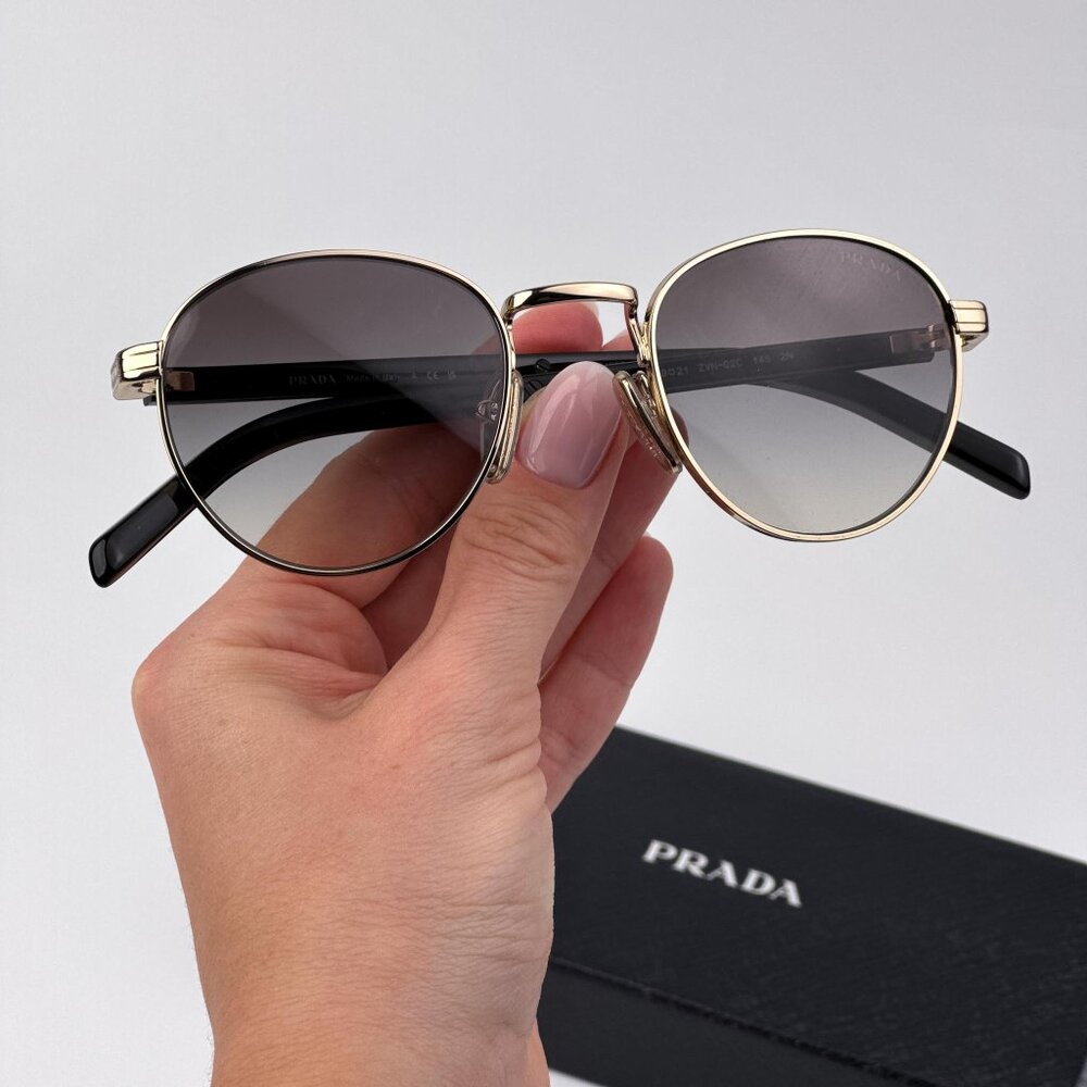 Prada PRB52S Sunglasses – Gold Round Frame Grey Gradient Lenses | Model ZVN02C